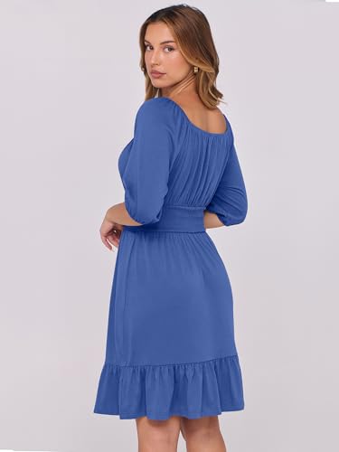 Image of ANRABESS Womens Lantern Short Sleeve Square Neck Casual Flowy Mini Dresses 2026 Holiday Summer Spring Beach Vacation Clothes