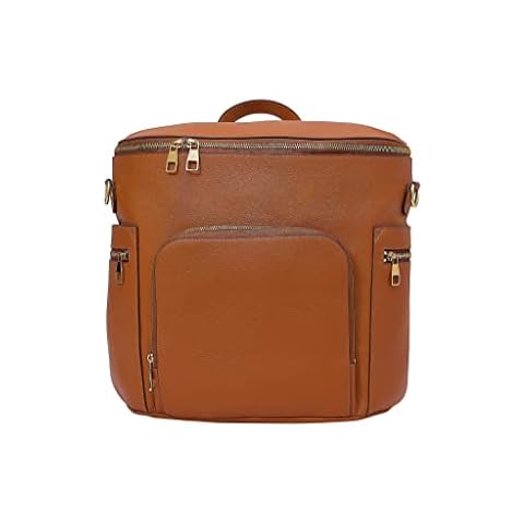 USRA Genuine Leather Diaper Bag handbag backpack for moms Durable quality functional maternity bag organizer (Brown) Cover