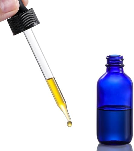 AOZITA 4 Pack, 2 oz Dropper Bottles with 1 Funnel & 4 Labels - 60ml Thick Dark Blue Glass Tincture Bottles with Eye Droppers - Leakproof Essential Oils Bottle for Health, Personal Care & Beauty - 5