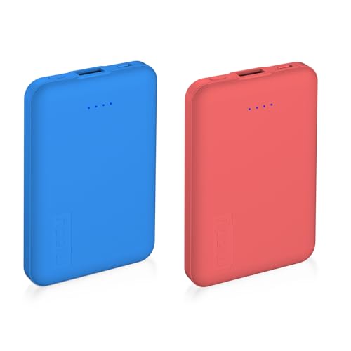 Miady 2-Pack 5000mAh Mini Portable Charger, 5V 2.4A USB-C Output Fast Charging Battery Pack Travel Small Power Bank Compatible with iPhone 16-15 Galaxy S24-S22 iPad Android etc (Red + Blue)