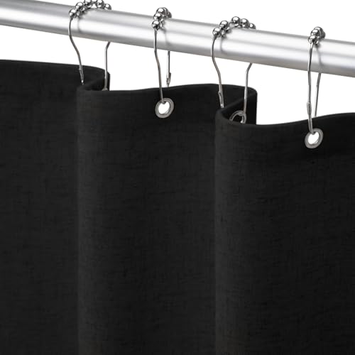 XOGUIBO Linen Shower Curtain Black, Fabric Boho Farmhouse Shower Curtains