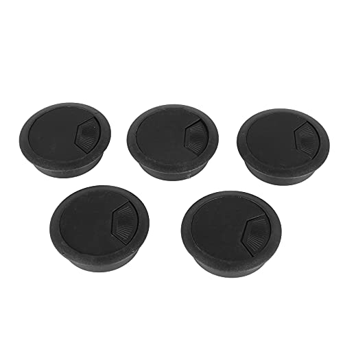 meialla 5 Pcs Black 70mm Dia Round Plastic Cable Covers for Computer Desk