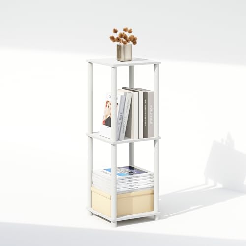Image of Furinno Turn-N-Tube Set of 2, Book Shelf, Stackable Bookshelf, Bookcase with Easy Assembly, 13.4 x 13.4 x 20, for Living Room, Bedroom, Home Office, White /White