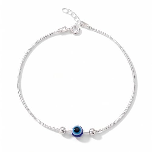 Image of Anklet for Women, Single | Pure 925 Silver Evil Eye Ball Payal | Charm Anklet for Party, Wedding, Office & Everyday Wear | Gift for Women & Girls