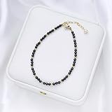 Perlenarmband Damen,3Mm Naturstein Schwarzer Spinell Kristall Armband Luxus Perlen Verstellbarer Karabinerverschluss Angst Armband Yoga Energie Edelsteine ​​​​Korn Armreif Schmuck Für Männer F