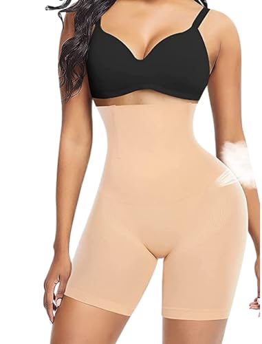 Image of KROYWEN 4-in-1 Seamless Tummy Tucker Shapewear for Women High Waist Body Shaper for Tummy Back Thighs Hips Abdomen Compression Slimming Underwear for Saree and Dress Beige