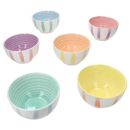 MamboCat Beach Pastello Stripes - Lot de 6 bols à céréales - 14 cm - 500 ml - En faïence avec...