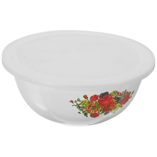 Tazón vintage de esmalte con tapa 20 cm blanco Homoyoyo miniatura 1