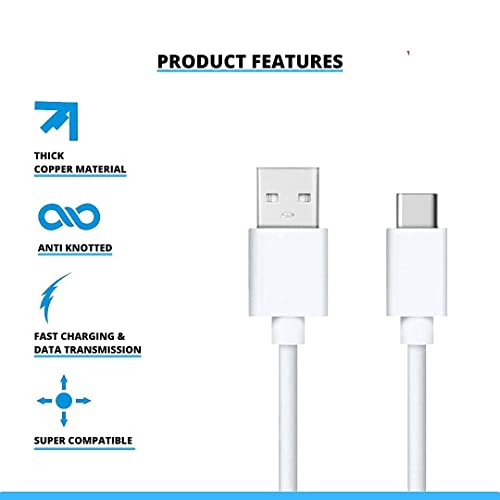 Image of Vivo Flash USB Type C Charging Cable for Vivo V30 /V29 /V28 /V27 /V25 /V23e /V23 pro /V21 5G /Iqoo Neo 9 pro /12 5G /Neo 7 pro /Z7 /Z7S /Z6 Lite /11 /Z6 44W /T2, Data Sync & Fast Charging Type-C Cable - White
