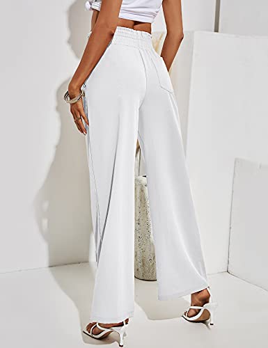 Rapbin Women\'s Cotton Linen Pants Casual Drawstring Loose Elastic Waist Beach Trousers with Pockets White L
