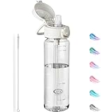 GOPPUS 500ML/17OZ Clear Tritan Water Bottle with Straw Transparent Childrens Drinks Bottle with Carrying Handle See Through Measured Bottles with Flip Top Lid Leakproof Adults Water Bottles BPA Free