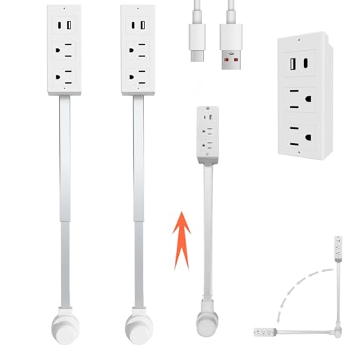 Enchufe Extensible, Regleta USB, Extensor de Enchufes, Se Extiende de 45 a 71 cm con Cabezal Giratorio de 180°, para Sofás, Escritorios y Espacios Reducidos