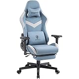 Dowinx ゲーミングチェア ファブリック オットマン付き オフィスチェア パソコンチェア 4Dアームレスト フットレスト デスクチェア ゲーム用チェア ポケットコイル スカイブルー LS-6668B-03