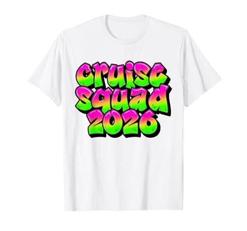 Cruise Squad 2026 Graffiti Rosa Verde Spiaggia Vacanza Viaggio Maglietta