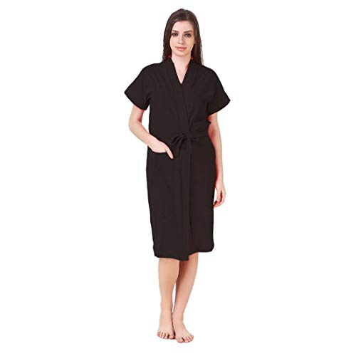 Image of bathrobes terry cotton free size bathrobe for women, bathsuit fit up to 42 inches chest size ladies - Royal Black bathrobe
