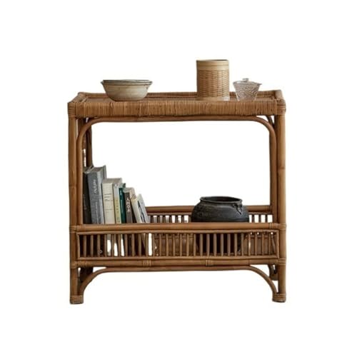eexbz Sofa Rattan Retro Style Plant Double Layer Storage Sofa Side Table Living Room Furniture Side Table Sofas for Living Room