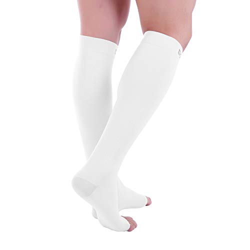 Doc Miller Open Toe Compression Socks Women And Men 30-40Mmhg, Knee High Toeless Socks, Support Recovery From Shin Splints, Achilles Tendon And Varicose Veins 1 Pair Small White #TOP6