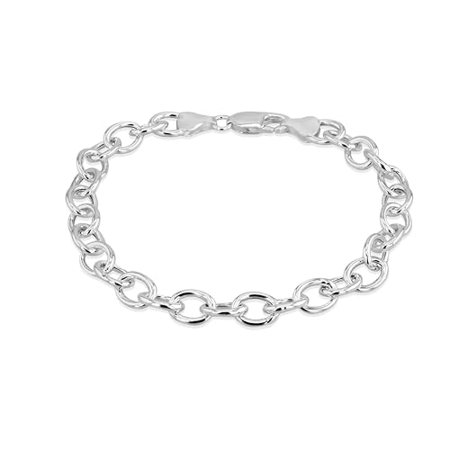 Tuscany Silver Women's Sterling Silver 7mm Oval Belcher Charm Bracelet of 20cm/8