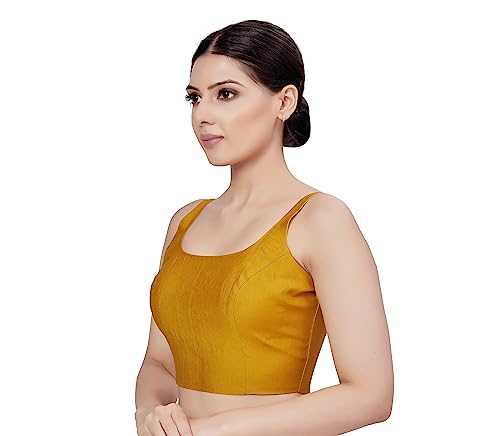 Image of Studio Shringaar Women's Polyester Sleeveless Satin Padded Saree Blouse