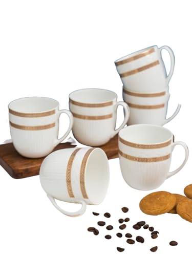 Image of Clay Craft Fine Ceramic Gold Printed Coffee /Tea Cups Set of 6-200 ml Each, Ceramic Tea Cups, Tea Cup Set of 6, Mugs for Coffee, Cups Set of 6, Mug Set, Ideal for Gifting, Perfect for Home and Office