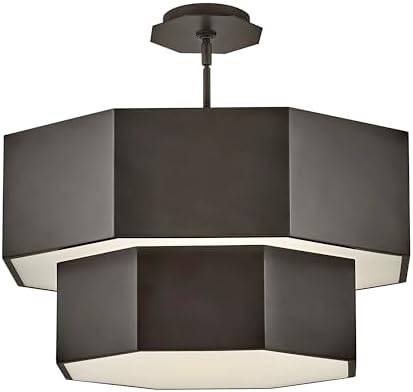 Hinkley Facet Medium Convertible Chandelier, (1) 6" and (2) 12" Down Rods, Even or Sloped Ceilings, Hexagonal Etched Glass, Even or Sloped Ceilings, Black Oxide Finish