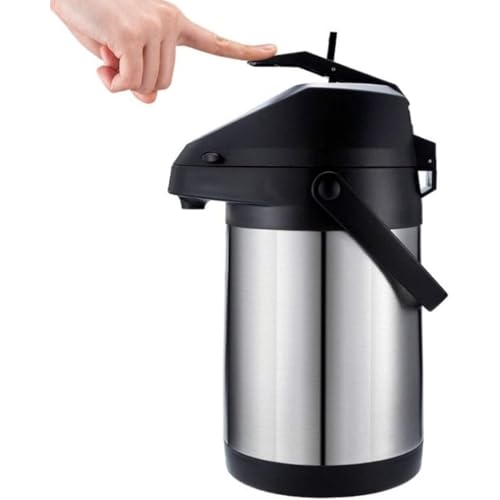 Yubbuio コーヒーカラフ、気圧式ポット家庭用1.6L、1.9L、3、4リットルのエアーポット真空フラスコ、ポンプ、レバーアクション、ステンレス保温、ポータブルコーヒーメーカー、12時間熱を保持しながら熱コーヒーカラフ (1.9L)