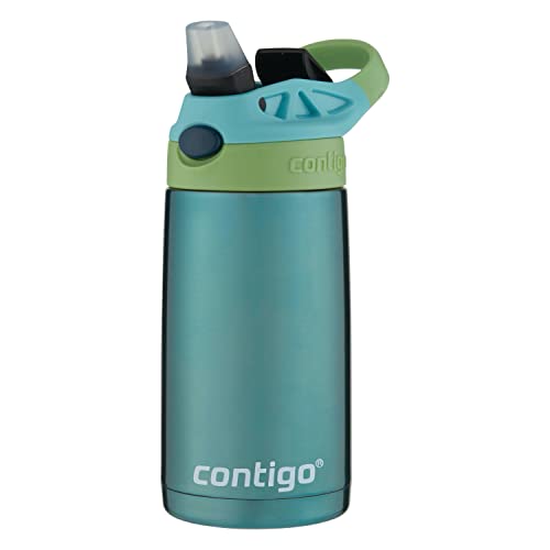 Image of Contigo Kids Stainless Steel Water Bottle with Redesigned AUTOSPOUT Straw, 13oz, Green and Blue, Easy Clean, BPA Free
