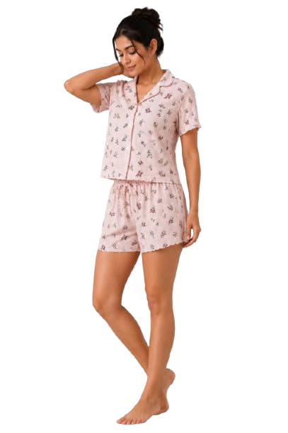 camey Women Night Suit, Loose Fit Short Set, Shirt & Short Loungewear, Printed Co-Ord, Stretch Fabric-picture-38