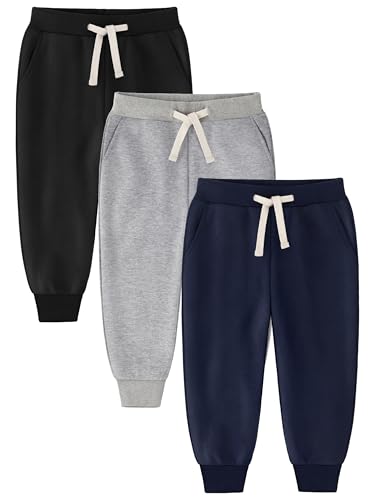 3 Pack Fleece Toddler Boys Sweatpants Kids Joggers Soft Cotton Toddler Boys Girls Sweatpants with Pocket Drawstring