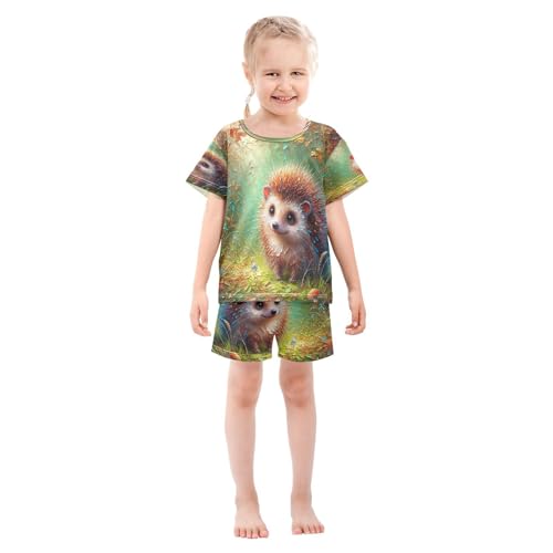 Hedgehog Teal Pajama Set Short Sleeve Sleepwear Soft Pajamas Shorts Sets Cotton PJS 5Y3