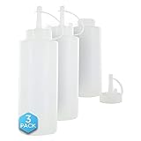 Ram Pro Plastic Squeeze Bottles with Caps 12 OZ, Kitchen Squeeze Spray Bottle Sauce Dispenser Perfect for Ketchup, Mayonnaise, Condiments, Oils and Liquids (Pack of 3)