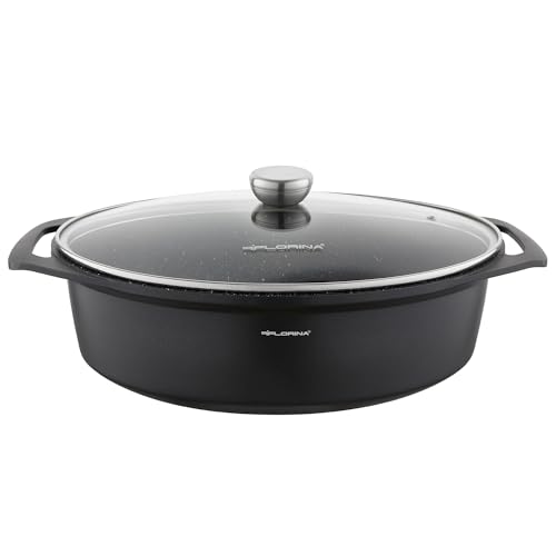 FLORINA Cocotte de Aluminio (7,3 l) I 39,5 x 28,5 x 12 cm I Olla para Guisar CHEF I Asador con Tapa y Asas I Revestimiento Antiadherente I Adecuada para Todo Tipo de Cocinas, Inducción y Horno