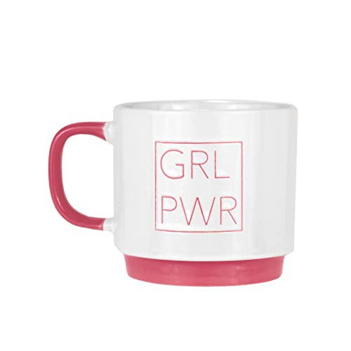 Amici Home Girl Power Mug | Large Mug for Coffee, Tea, and Hot Chocolate | 20 Ounce Ceramic Mug with Pink Handle and Lettering | Microwave and Dishwasher Safe