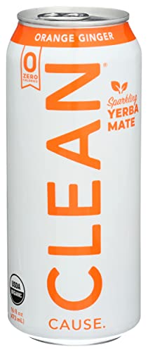 Clean Cause, Organic Orange Ginger Sparkling Yerba Mate, 16 Fl Oz