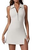 QINSEN Polor Neck Golf Dresses for Women Sleeveless Tennis Dress Build in Shorts with Pocket White S