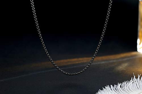Fosir F3N-03B-60 Mens Womens 4Mm Stainless Steel Black Rolo Chain Necklace, Round Box Chains thumb #3