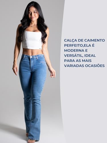 Calça Jeans Feminina Flare Sawary Bootcut Boca de Sino Lycra Elastano Original Moda Feminina (BR, Ci