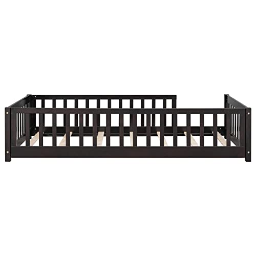 Twin Size Kids Montessori Floor Bed,Twin Floor Bed Frame with Slats,Solid Wood Twin Bed Frame for Girls Boys,White