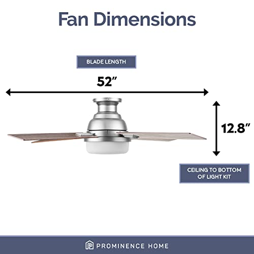 Prominence Home Kyrra, 52 Inch Contemporary Indoor Semi Flush Mount Led Ceiling Fan With Light, Remote Control, Dual Finish Blades, Reversible Motor - 51681-01 (Pewter) #TOP7