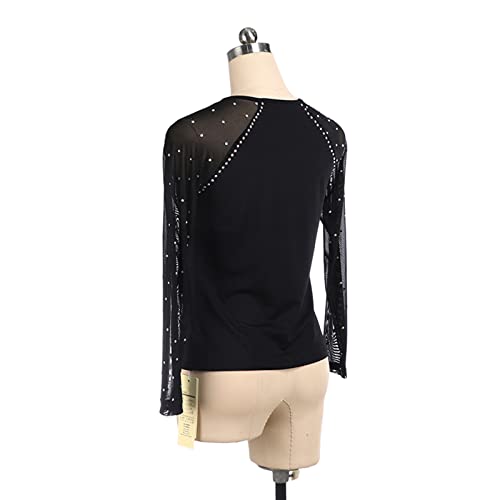 Tops de treinamento de patinação artística, mangas compridas de malha elegante com strass brilhantes