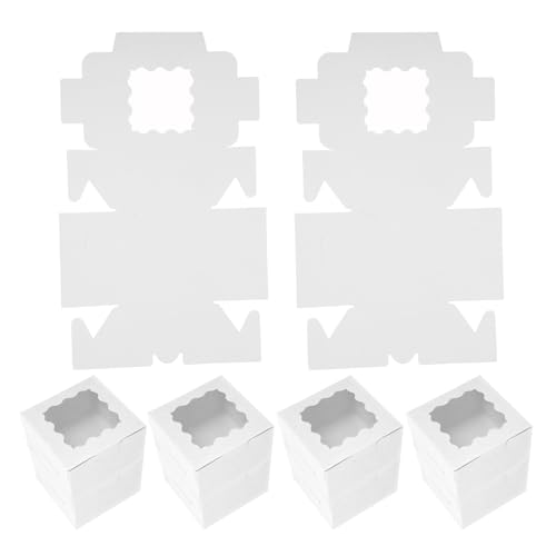 CALLARON 50pcs White Small Cake Boxes with Window, Mini Pastry
