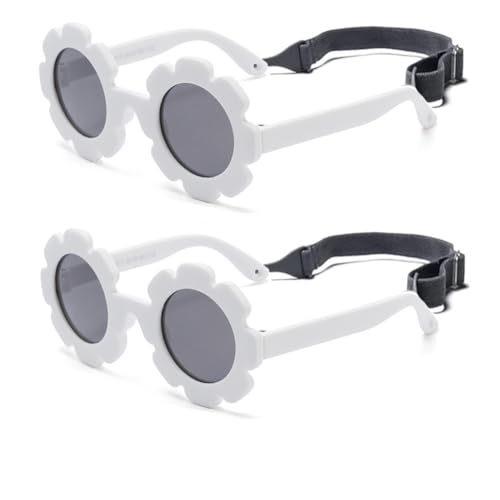 Image of Baby flower sunglasses with strap Girls Flexible Bendable Polarized Sunglasses for Newborn Girls Age 0-24 Months