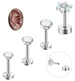 FIBO STEEL 4 Pcs 16G Stainless Steel Cartilage Stud Earrings for Women Opal Targus Helix Daith Conch Ear Piercing Jewelry 8mm