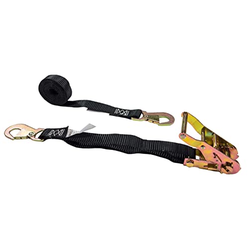 US Cargo Control with Snap Hooks, 1 Inch Wide X 6 Foot Long Heavy Duty Black Ratchet Tie Down, Perfect Motorcycle Strap