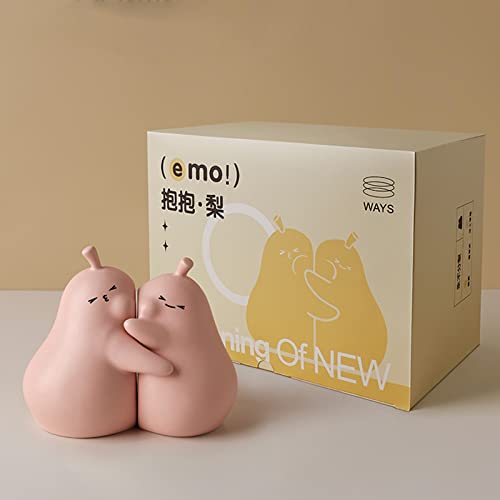 Lifexquisiter Cute Decorative Bookends, Ceramic Pear Bookends For Books/Movies/Cd/Video Game, Creative Hugging-Pear Statue Sculpture Ornaments For Home And Office Bookshelf Décor, Pink/Gift Packaging #TOP6