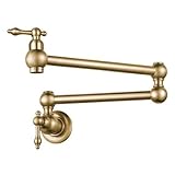CMBSSTFC Grifo para Fregadero de Cocina de Agua fría, montado en la Pared, de Oro Cepillado, Grifo Doble Compacto de latón con caño Plegable para Ahorrar Espacio
