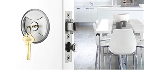 Lockwood Pocket Sliding Door Lock with Key | Storage Closet Pocket Door Lock | Invisible Round | Sliding Pocket Door Latch for Bedroom Bathroom Study Entrance (Key Locking (Entrance), Chrome)