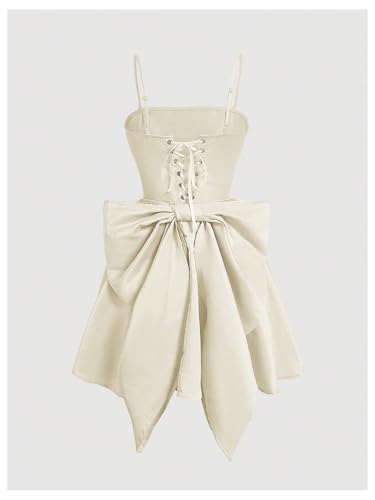 Image of WDIRARA Women's Satin Bow Homecoming Dresses Spaghetti Strap Wedding Guest Gown Summer Mini Dress