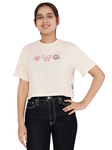 Image of Li'l Tomatoes Girls Crop T-Shirt | 100% Cotton | Graphic Printed Summer Top | Soft & Breathable Casual Wear | 7-16 Years