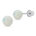 925 Sterling Silver Rhodium Plated 5mm Simulated Opal Screwback Baby Girls Earrings